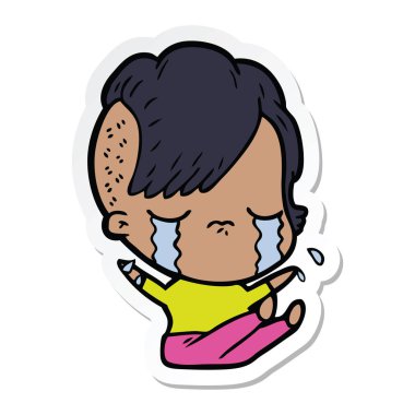 etiket bir karikatür ağlayan kız