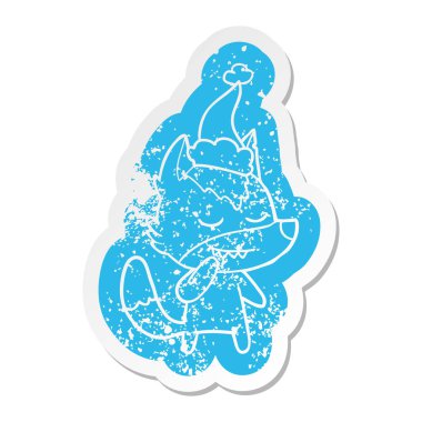 etiket Noel Baba şapkası giyen bir kurt dostu ilginç karikatür sıkıntılı