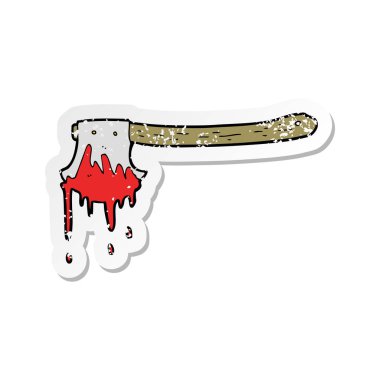 Retro sıkıntılı etiket bir karikatür kanlı balta