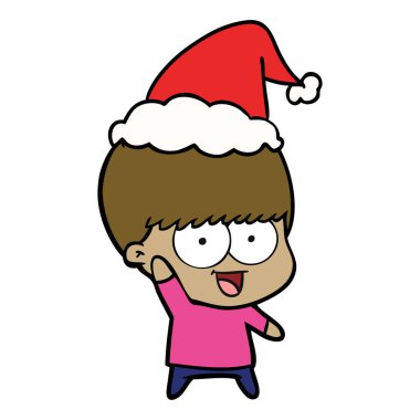 mutlu çizgi çizme giyen Noel Baba şapkası sallayarak bir çocuğun