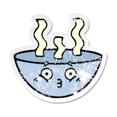 bir sevimli çizgi tas sıcak çorba sıkıntılı etiket