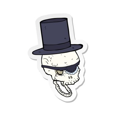 Silindir şapka karikatür kafatasında etiket