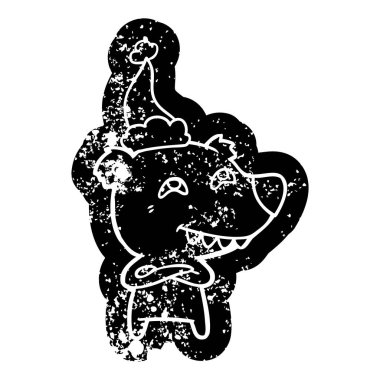 Noel Baba ha giyen diş gösterilen bir ayının sıkıntılı simgesi çizgi film