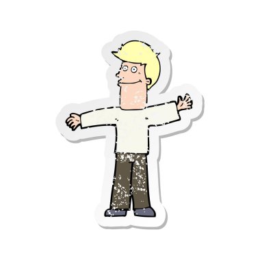 karikatür mutlu bir adamın Retro sıkıntılı etiket