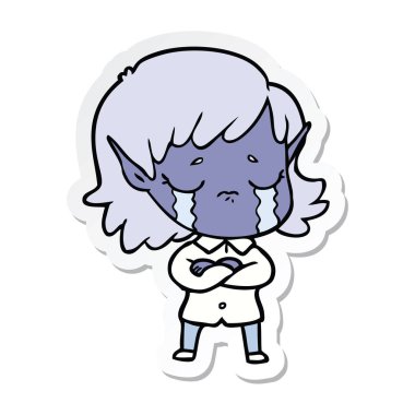 etiket bir karikatür ağlayan elf kızı