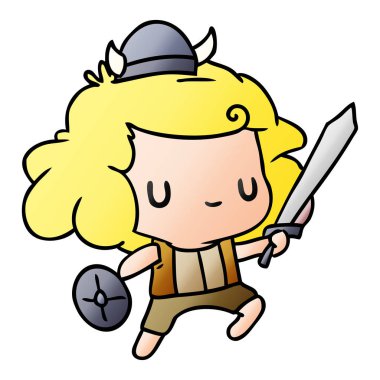 Degrade çizgi film kawaii şirin viking çocuk