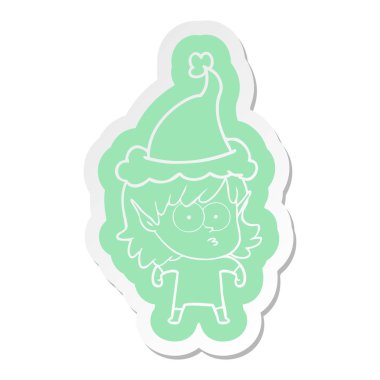 elf kızı bakan giyen Noel Baba şapkası, çizgi film etiketi