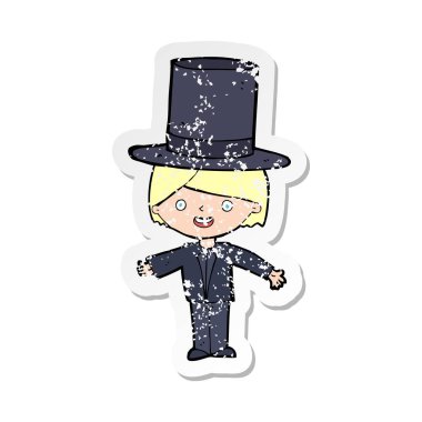 şapka giyen bir çizgi film adam Retro sıkıntılı etiket