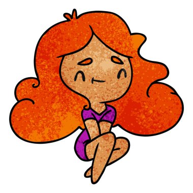 bir şirin kawaii kız dokulu karikatür çizimi