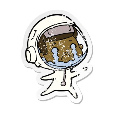 bir çizgi film ağlayan astronotun sıkıntılı etiket