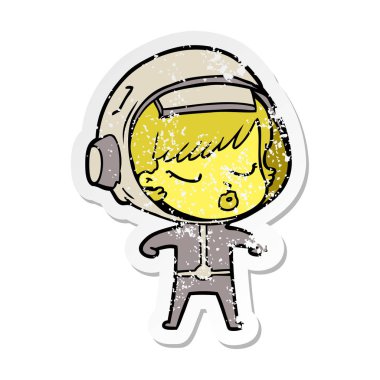 bir çizgi film güzel astronot kızın sıkıntılı etiket