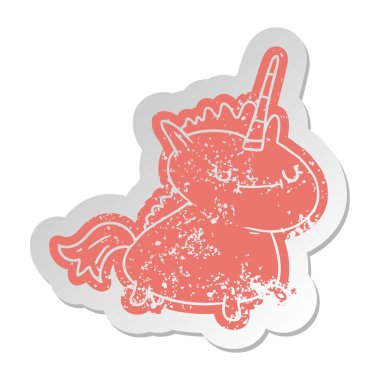 büyülü bir tek boynuzlu at, sıkıntılı eski çizgi film etiketi