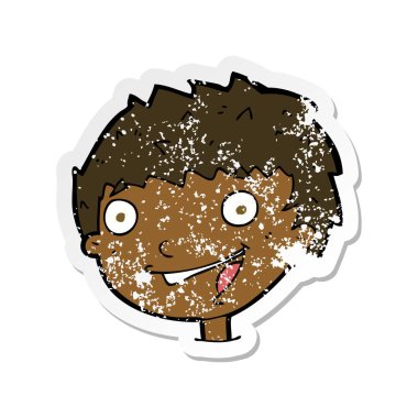 Retro bir karikatür gülen çocuk etiket sıkıntılı