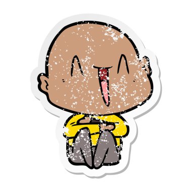 bir mutlu karikatür kel adamın sıkıntılı etiket