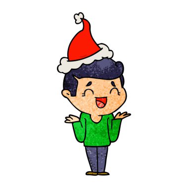 bir gülen dokulu çizgi film Noel Baba şapkası giyen adam karıştı