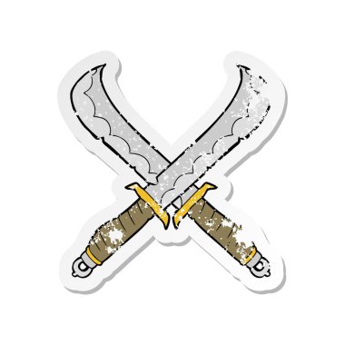 bir karikatür Retro sıkıntılı etiket kılıç geçti