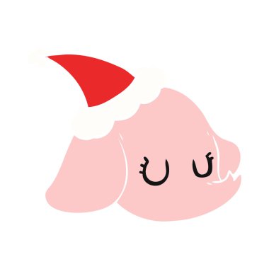 Noel Baba şapkası giyen bir fil yüz düz renkli çizimi