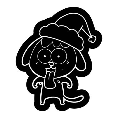 Noel Baba şapkası giyen bir köpek sevimli ilginç çizgi simgesi