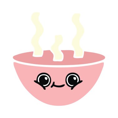 düz renk retro karikatür tas sıcak çorba