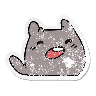 sıkıntılı etiket karikatür bir kawaii kedi