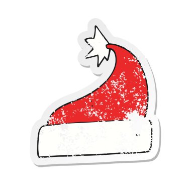 Retro sıkıntılı etiket bir karikatür Noel şapka