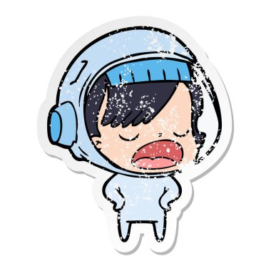 açıklayan bir karikatür astronot kadının sıkıntılı etiket