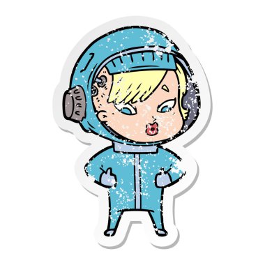 bir çizgi film astronot kadının sıkıntılı etiket