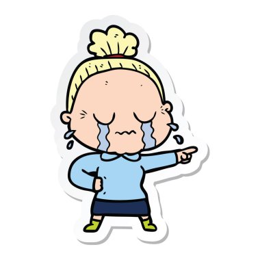 çizgi film ağlayan yaşlı kadın etiketi