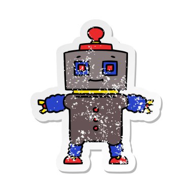 ilginç bir el sıkıntılı Etiket cartoon robot çizilmiş