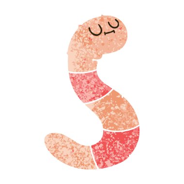 ilginç retro illüstrasyon tarzı çizgi film solucan