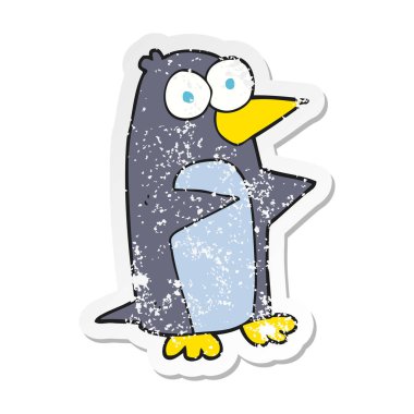 bir karikatür penguen Retro sıkıntılı etiket