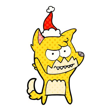 santa ha giyen bir sırıtış tilki çizgi roman tarzı gösteren resim