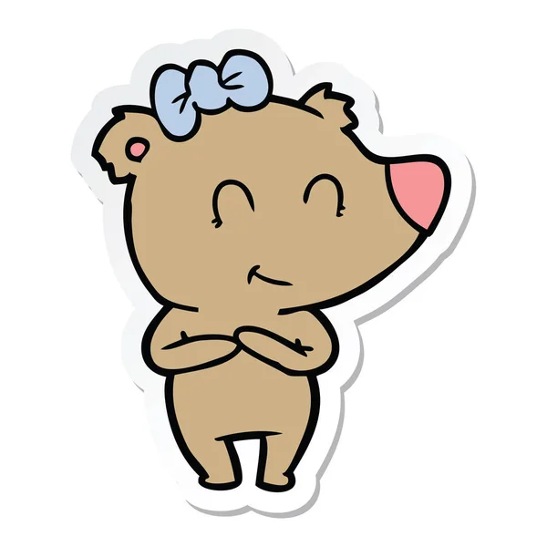 Sticker of a female bear cartoon — Stock Vector
