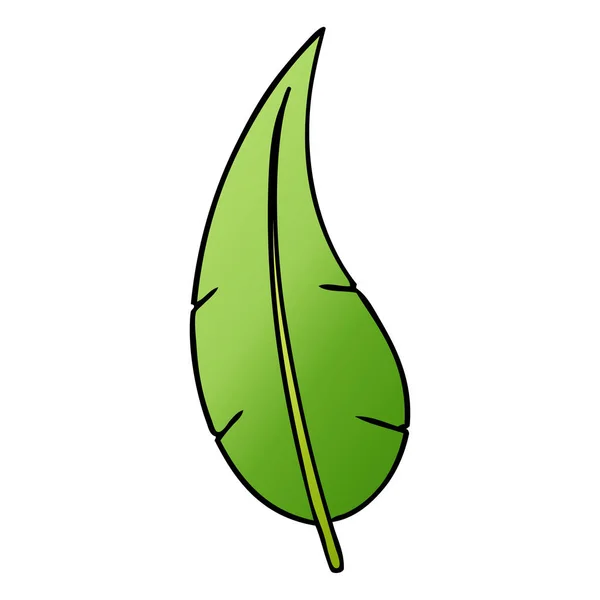 Gradient Cartoon Doodle eines grünen langen Blattes — Stockvektor