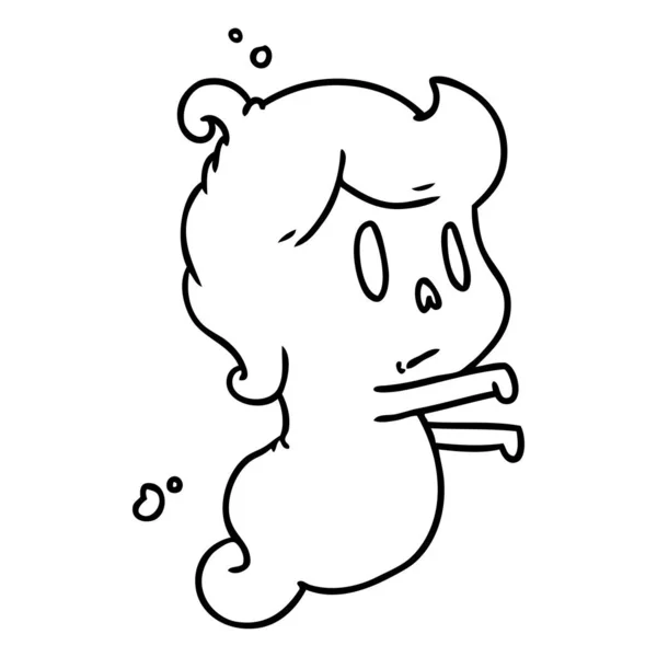 Línea de dibujo de un fantasma lindo kawaii — Vector de stock
