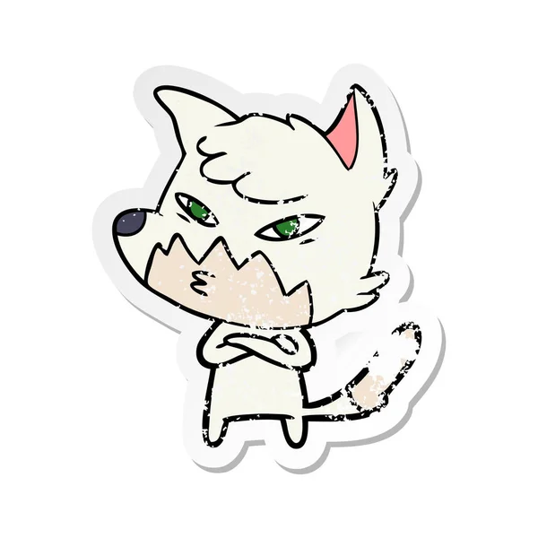 Verontruste Sticker Van Een Slimme Cartoon Fox — Stockvector