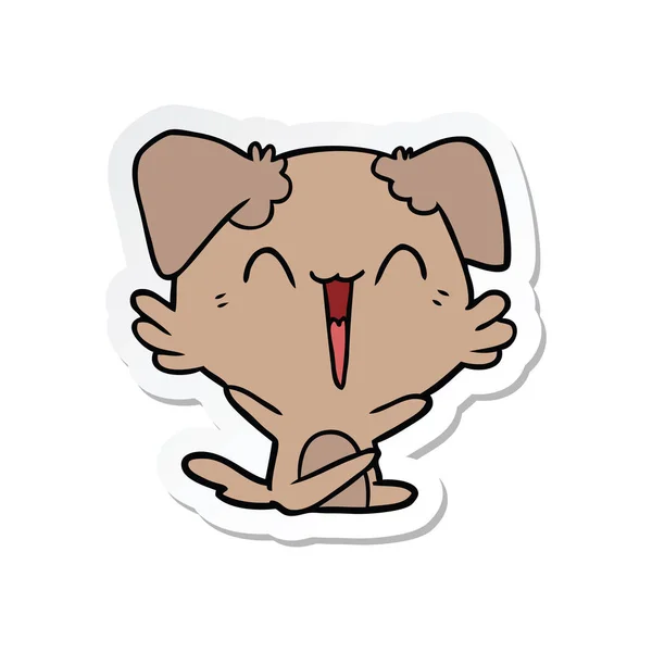 Klistermärke av en glad liten hund tecknad — Stock vektor