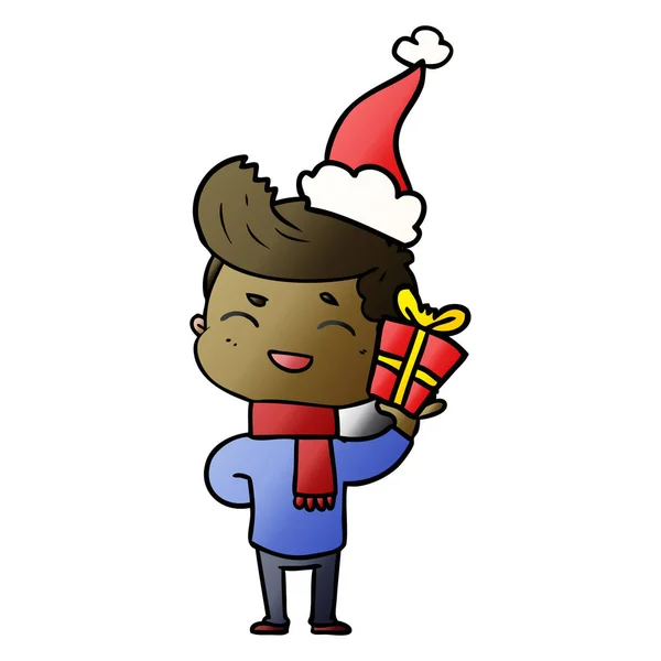 Fumetto gradiente di un uomo che ride indossando cappello di Babbo Natale — Vettoriale Stock