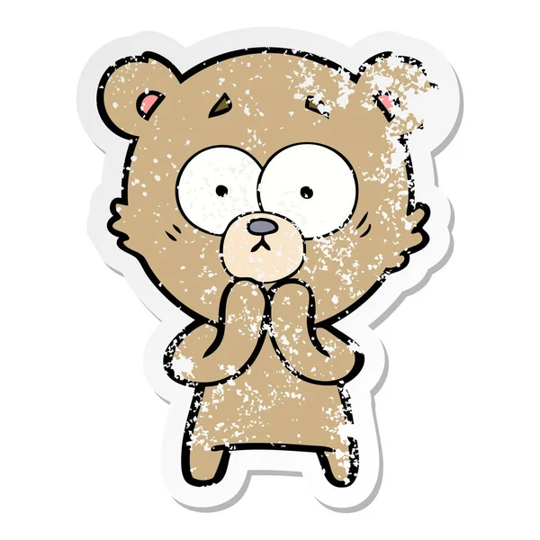 Zoufalý nálepka kreslený strach medvěd — Stockový vektor