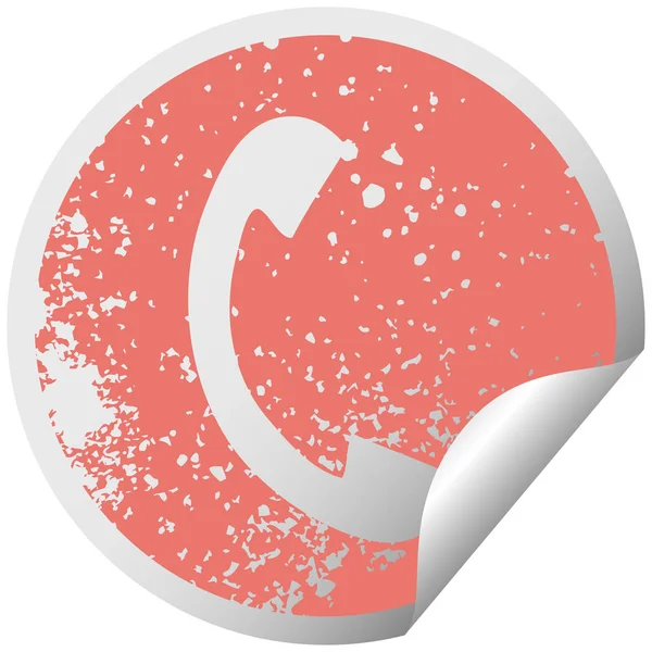 Distressed circular peeling sticker symbol telephone handset — Stock Vector