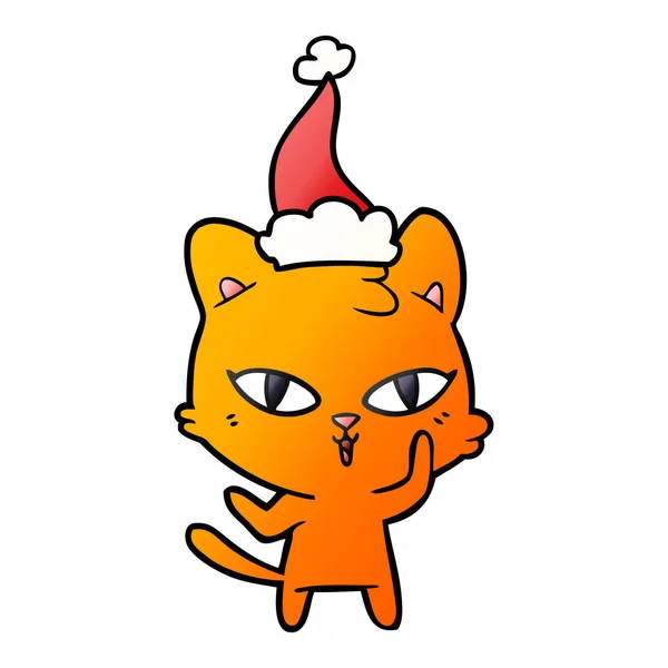 手绘梯度卡通猫戴圣诞老人的帽子 — 图库矢量图片