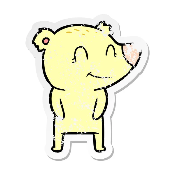 Distressed Sticker Friendly Bear Cartoon — Stock Vector
