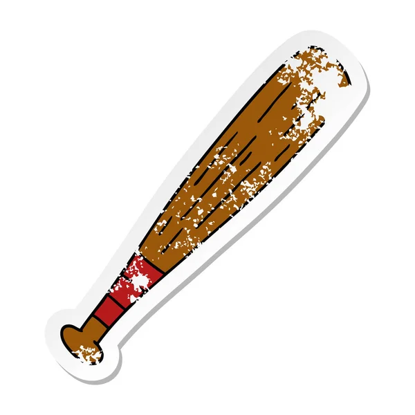 Verontruste sticker cartoon doodle van een honkbalknuppel — Stockvector