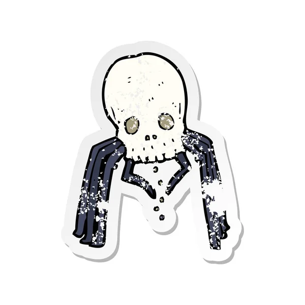 Retro Distressed Sticker Cartoon Spooky Skull Spider — Stock Vector