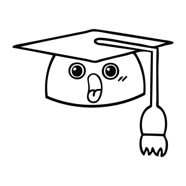 Dibujo Línea Dibujos Animados Sombrero Graduación — Vector de stock