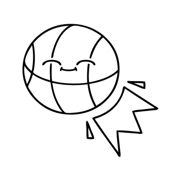 Línea dibujo dibujos animados baloncesto — Vector de stock