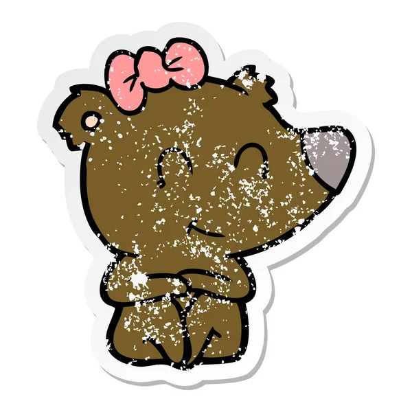 Verontruste sticker van een vrouwelijke bear cartoon — Stockvector