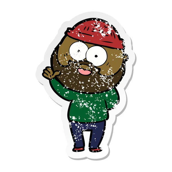 Distressed sticker of a cartoon bearded man — Stock Vector
