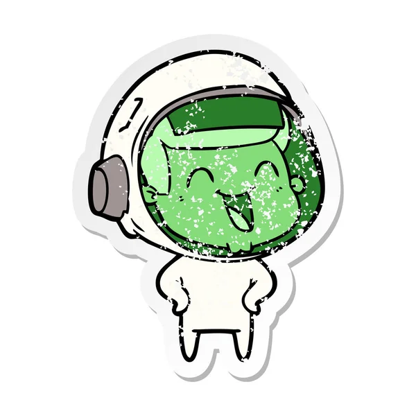 Autocollant Affligé Astronaute Heureux Dessin Animé — Image vectorielle