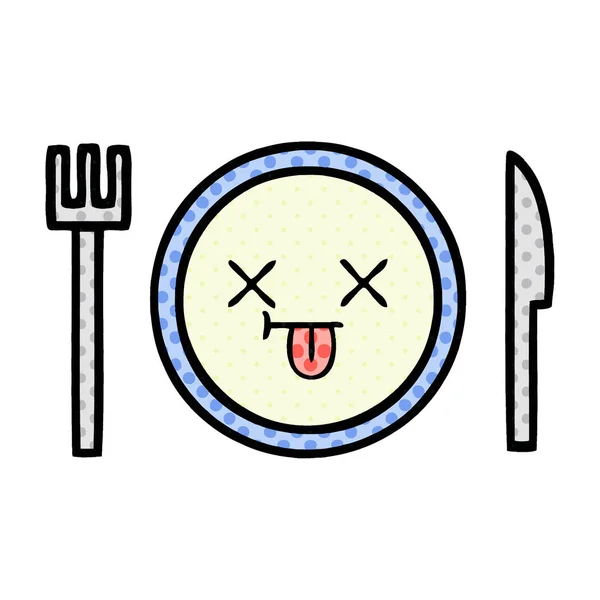 Comic Book Style Cartoon Dinner Plate — Stock Vector